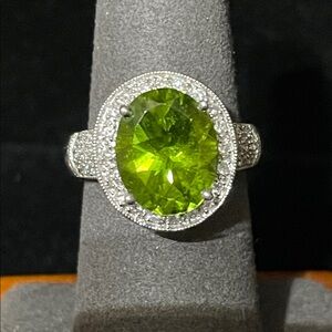 14K white gold with 10X8 Peridot Gemstone Ring